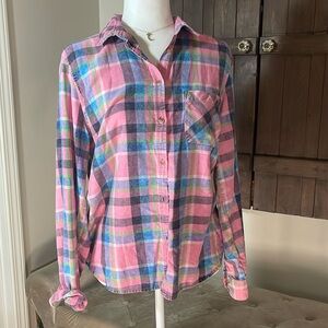 American Eagle Pink Plaid Button Down, women size L